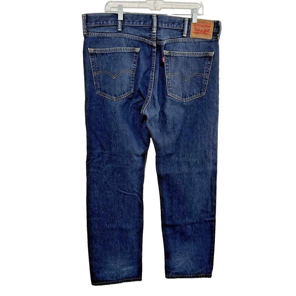Levis 505 Regular Fit Straight Jeans Mens 38x30 Dark Blue Denim Mid Rise
